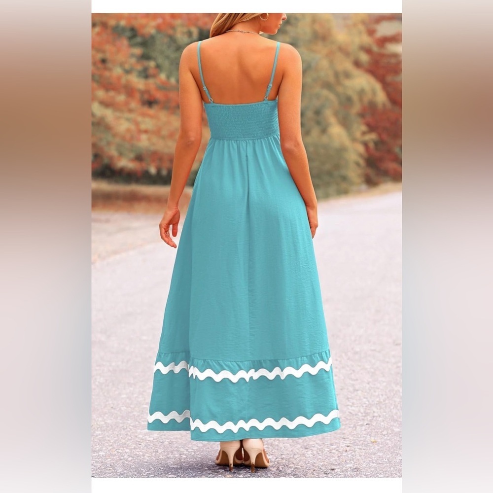 🆕 Casual Sleeveless Spaghetti Strap Ruffle Beach Long Dress - Picture 2 of 3